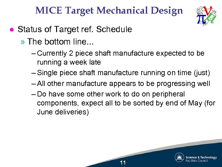 MICE Target Mechanical Design l Status of Target ref. Schedule » The bottom line.