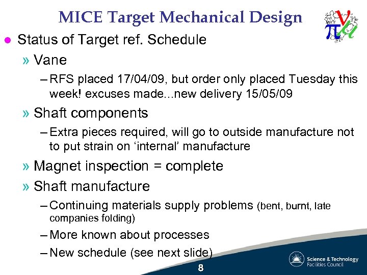 MICE Target Mechanical Design l Status of Target ref. Schedule » Vane – RFS