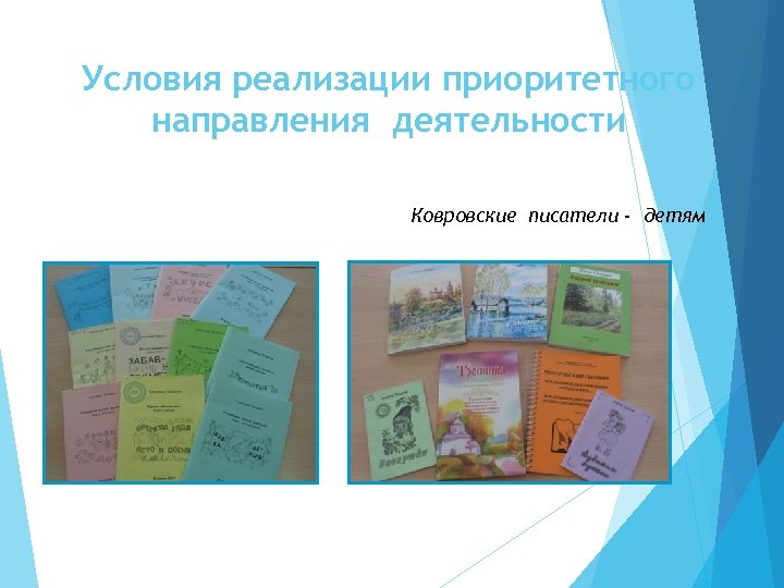 Условия реализации приоритетного направления деятельности Ковровские писатели - детям Знакомство с творчеством А. Чеснокова
