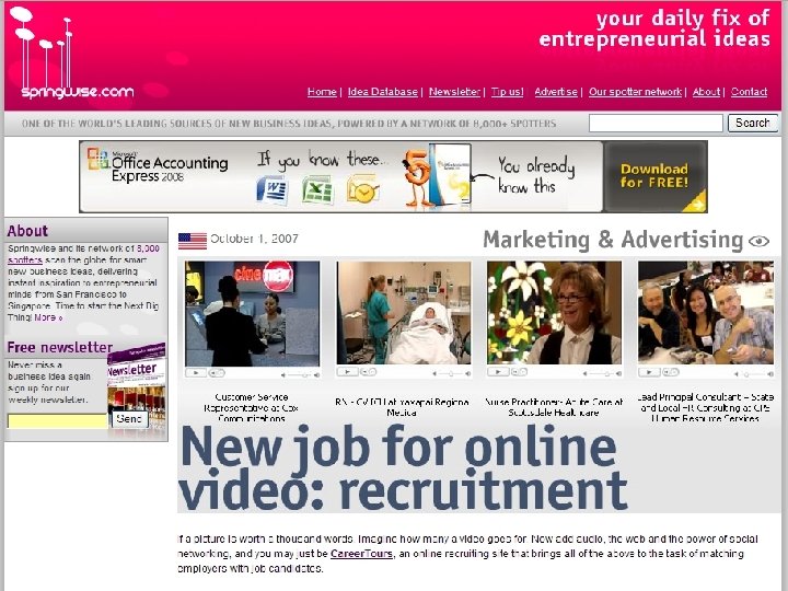 ONLINE VIDEO ADS AND DESCRIPTIONS OF JOBS 