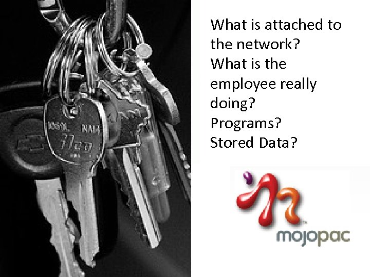 What is attached to the network? What is the employee really doing? Programs? Stored