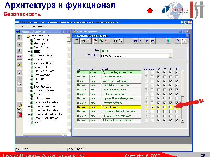 Архитектура и функционал Безопасность The global Insurance Solution Ciris/Liris - 6. 0 25 