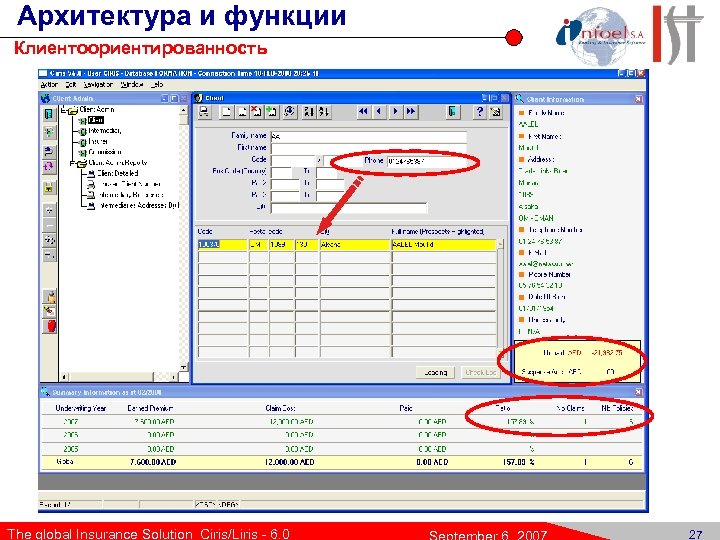 Архитектура и функции Клиентоориентированность The global Insurance Solution Ciris/Liris - 6. 0 27 