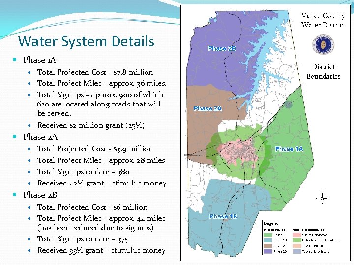Water System Details Phase 1 A Total Projected Cost - $7. 8 million Total
