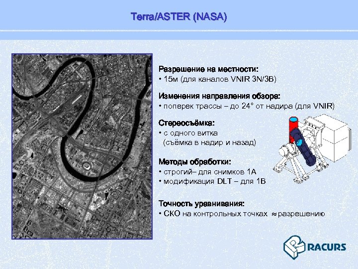 Terra/ASTER (NASA) Разрешение на местности: • 15 м (для каналов VNIR 3 N/3 B)