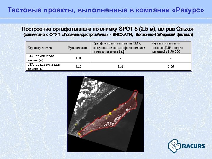 Тестовые проекты, выполненные в компании «Ракурс» Построение ортофотоплана по снимку SPOT 5 (2. 5