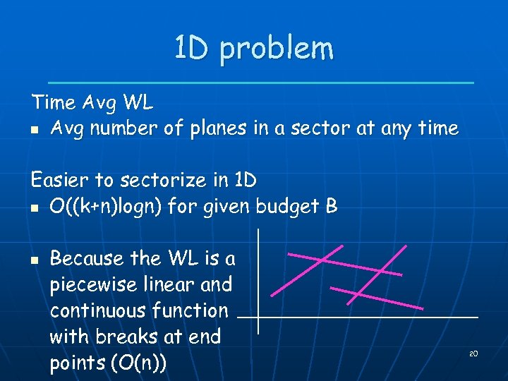 1 D problem Time Avg WL n Avg number of planes in a sector
