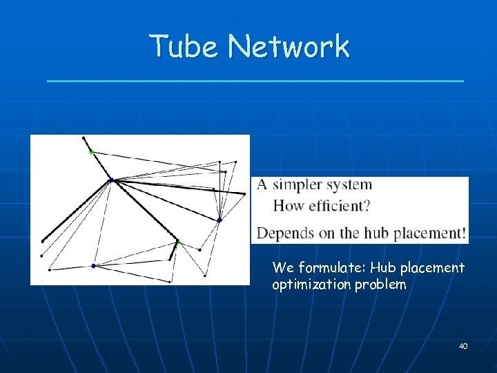 Tube Network We formulate: Hub placement optimization problem 40 