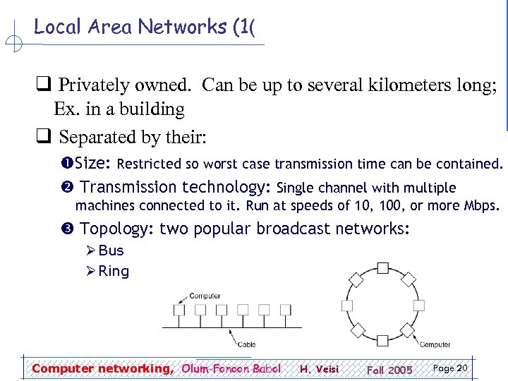 Local Area Networks (1( q Privately owned. Can be up to several kilometers long;