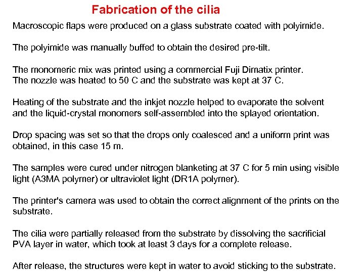 Fabrication of the cilia Macroscopic flaps were produced on a glass substrate coated with