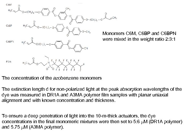 Monomers C 6 M, C 6 BP and C 6 BPN were mixed in