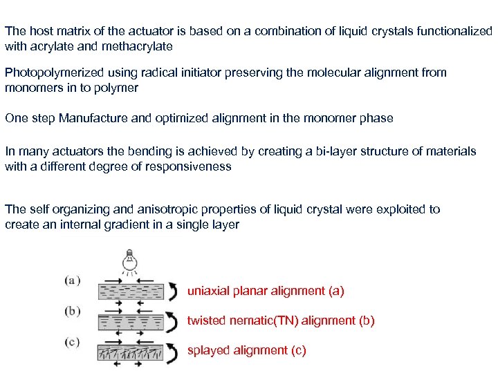 The host matrix of the actuator is based on a combination of liquid crystals