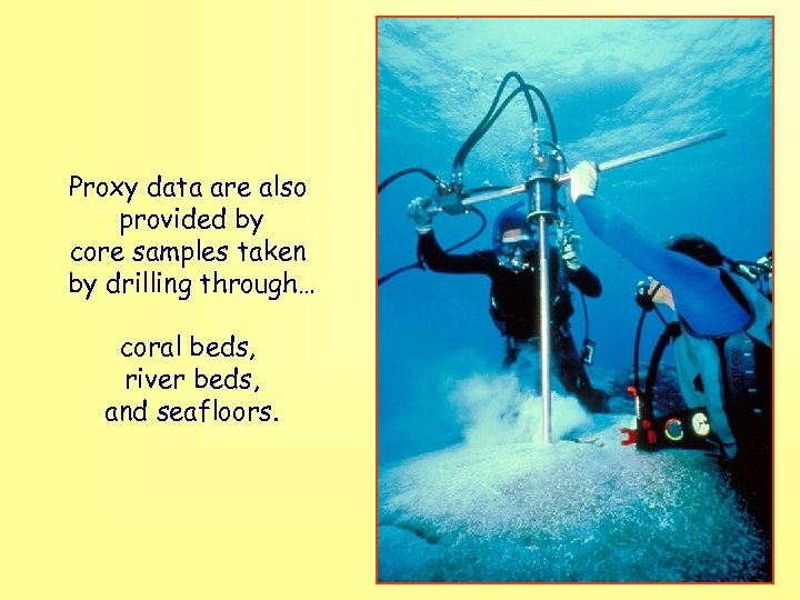 Proxy data are also provided by core samples taken by drilling through… coral beds,