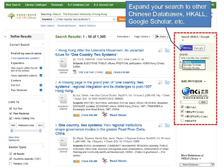 Expand your search to other Chinese Databases, HKALL, Google Scholar, etc. 24 