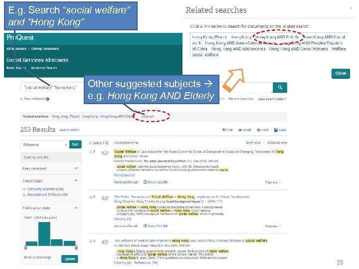 E. g. Search “social welfare” and “Hong Kong” Other suggested subjects e. g. Hong