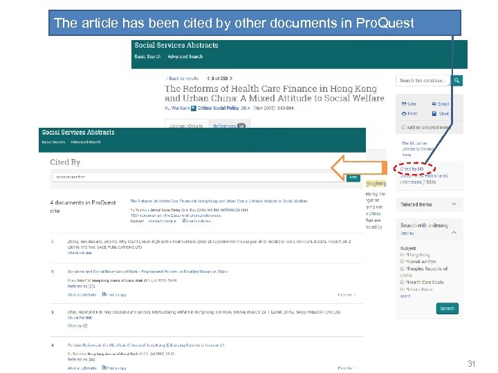 The article has been cited by other documents in Pro. Quest 31 