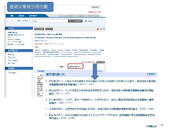 查詢文章被引用次數 54 