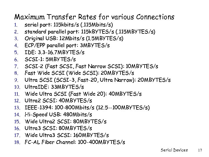 Maximum Transfer Rates for various Connections 1. 2. 3. 4. 5. 6. 7. 8.