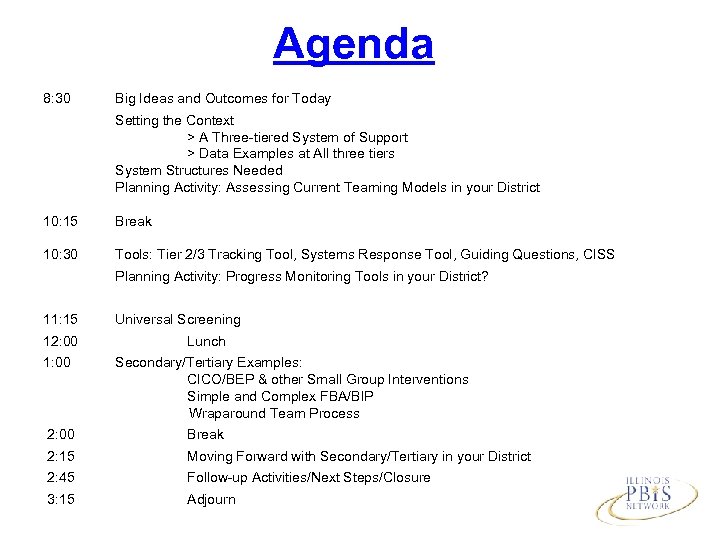 Agenda 8: 30 Big Ideas and Outcomes for Today Setting the Context > A