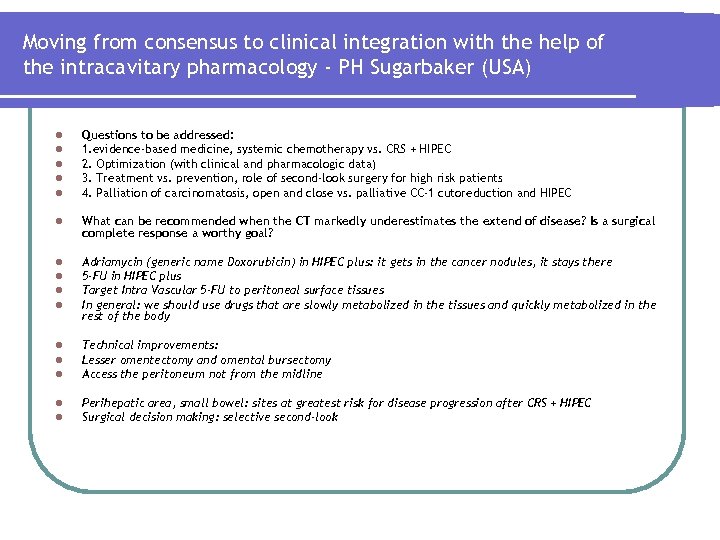 Moving from consensus to clinical integration with the help of the intracavitary pharmacology -