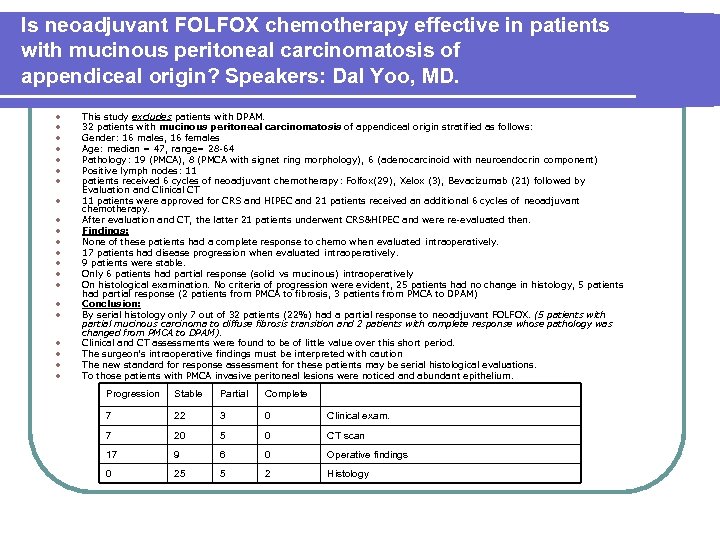 Is neoadjuvant FOLFOX chemotherapy effective in patients with mucinous peritoneal carcinomatosis of appendiceal origin?