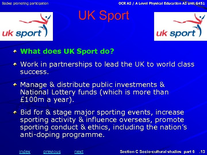 Bodies promoting participation OCR AS / A Level Physical Education AS unit G 451