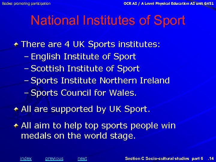 Bodies promoting participation OCR AS / A Level Physical Education AS unit G 451