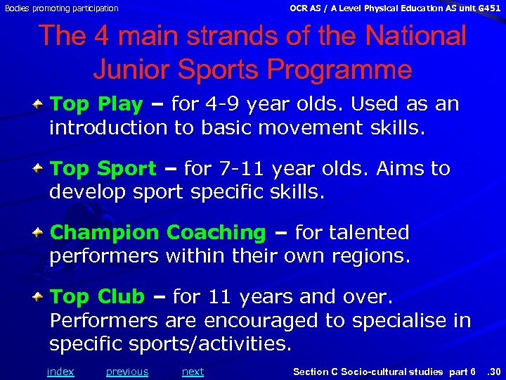 Bodies promoting participation OCR AS / A Level Physical Education AS unit G 451