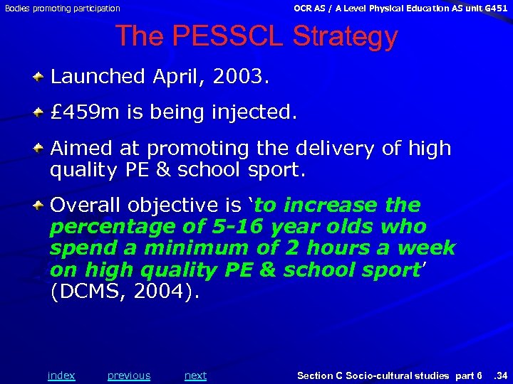 Bodies promoting participation OCR AS / A Level Physical Education AS unit G 451