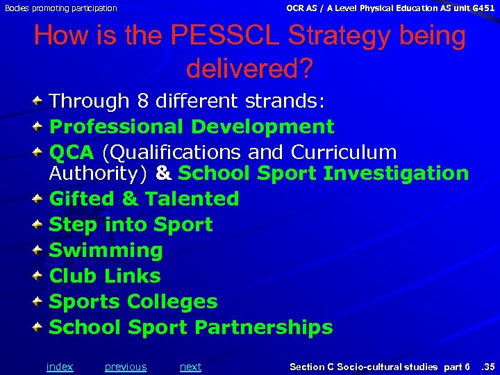 Bodies promoting participation OCR AS / A Level Physical Education AS unit G 451