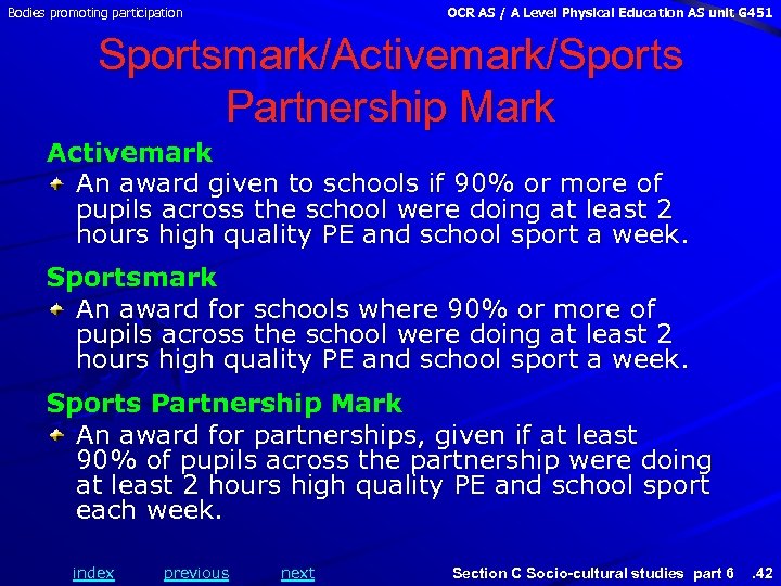 Bodies promoting participation OCR AS / A Level Physical Education AS unit G 451