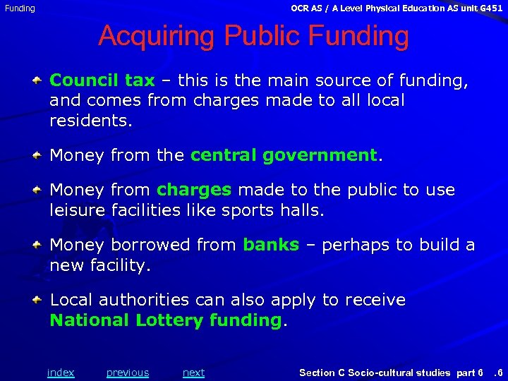 Funding OCR AS / A Level Physical Education AS unit G 451 Acquiring Public