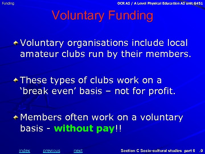 Funding OCR AS / A Level Physical Education AS unit G 451 Voluntary Funding