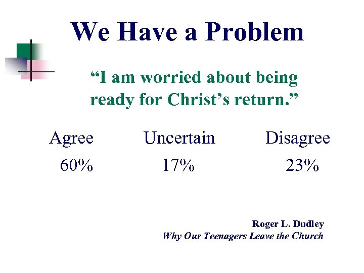 We Have a Problem “I am worried about being ready for Christ’s return. ”