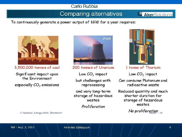 Carlo Rubbia Rol - Aug. 3, 2011 Fermilab Colloquium 6 