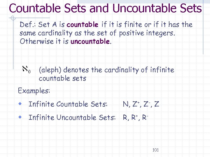 Countable Sets and Uncountable Sets Def. : Set A is countable if it is