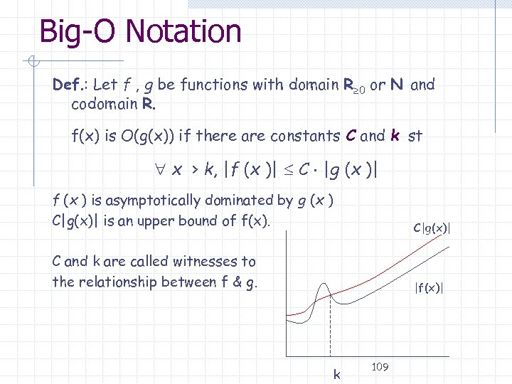 Big-O Notation Def. : Let f , g be functions with domain R 0