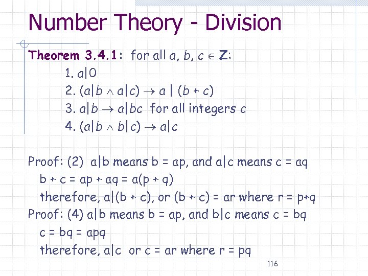 Number Theory - Division Theorem 3. 4. 1: for all a, b, c Z: