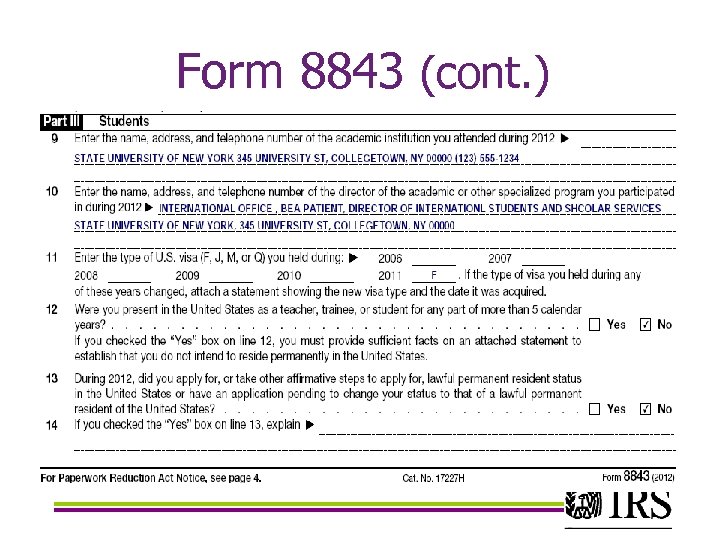 Form 8843 (cont. ) F 