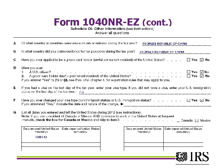 Form 1040 NR-EZ (cont. ) 