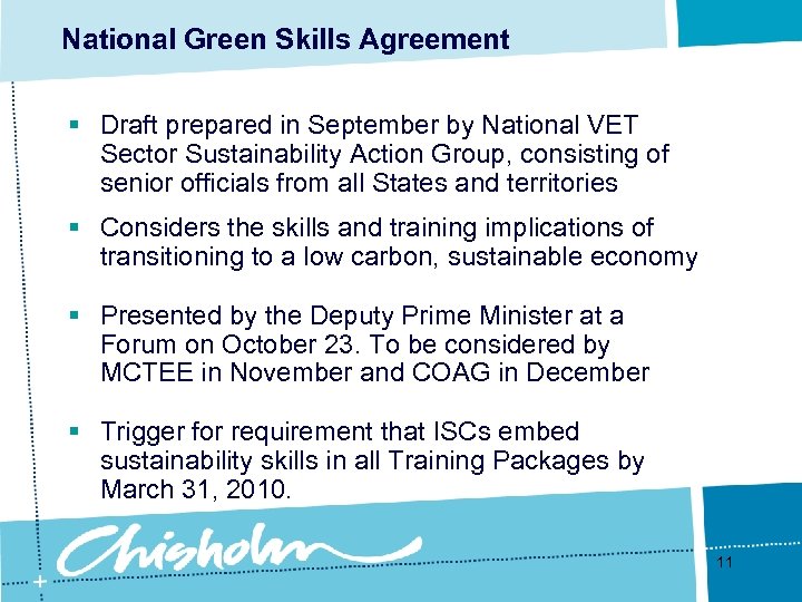 National Green Skills Agreement § Draft prepared in September by National VET Sector Sustainability