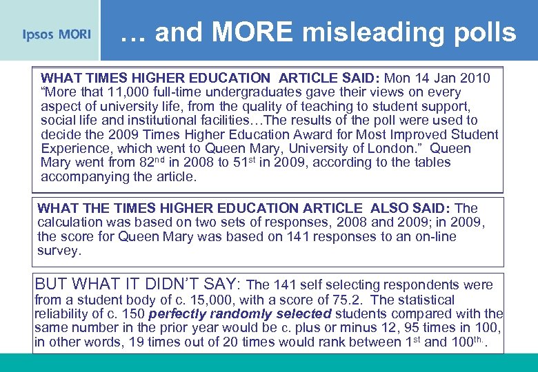 … and MORE misleading polls WHAT TIMES HIGHER EDUCATION ARTICLE SAID: Mon 14 Jan