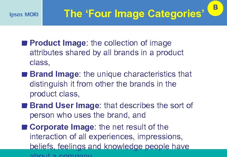 The ‘Four Image Categories’ B Product Image: the collection of image attributes shared by