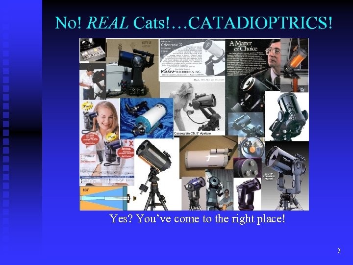 No! REAL Cats!…CATADIOPTRICS! Yes? You’ve come to the right place! 3 