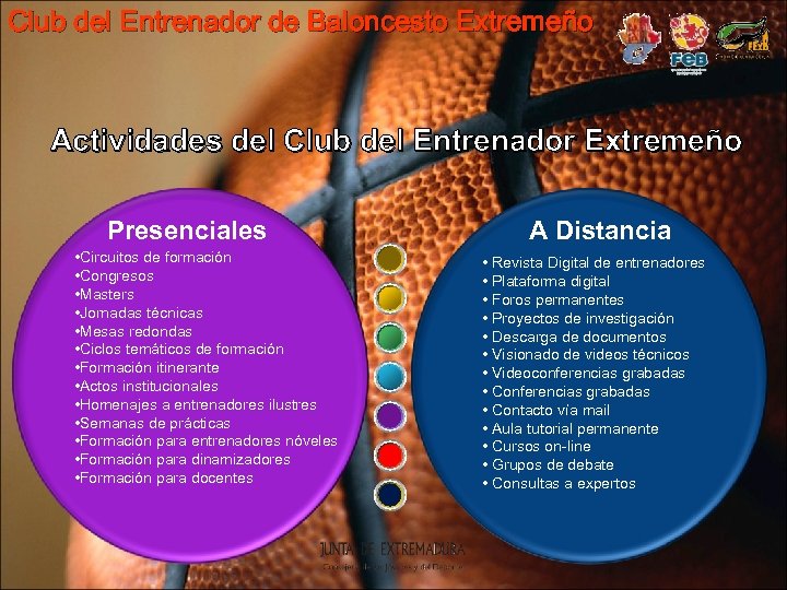 Club del Entrenador de Baloncesto Extremeño Actividades del Club del Entrenador Extremeño Presenciales •
