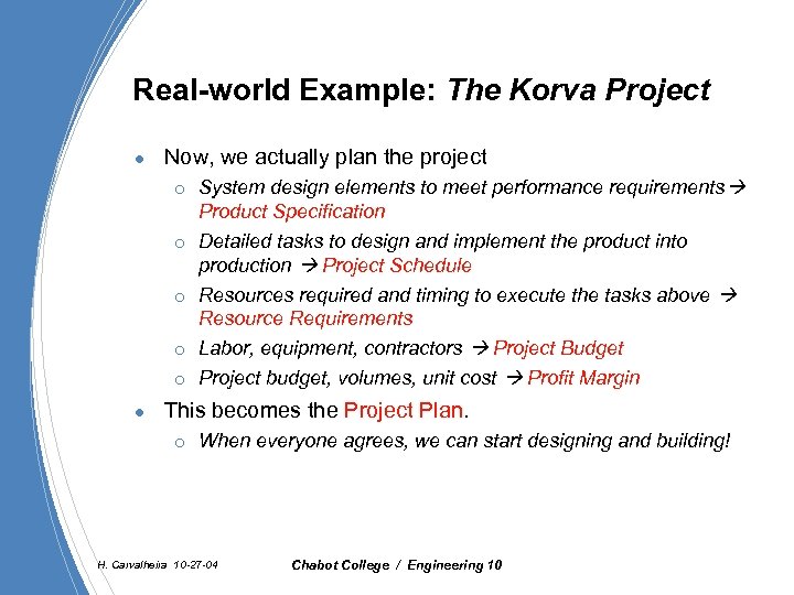 Real-world Example: The Korva Project l Now, we actually plan the project ¡ ¡
