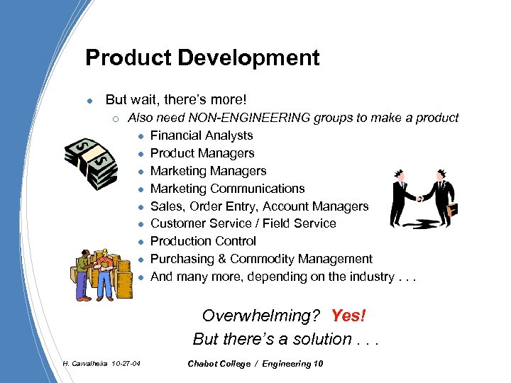 Product Development l But wait, there’s more! ¡ Also need NON-ENGINEERING groups to make