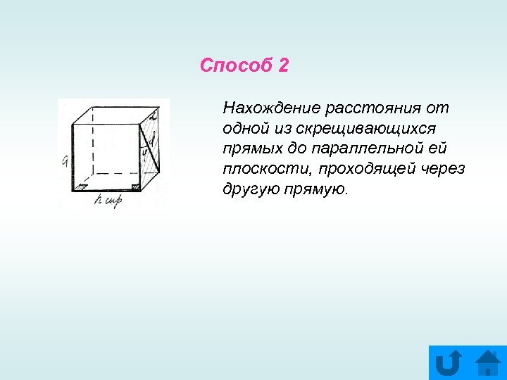 Способ 2 Нахождение расстояния от одной из скрещивающихся прямых до параллельной ей плоскости, проходящей