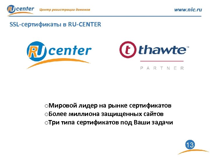 SSL-сертификаты в RU-CENTER o. Мировой лидер на рынке сертификатов o. Более миллиона защищенных сайтов