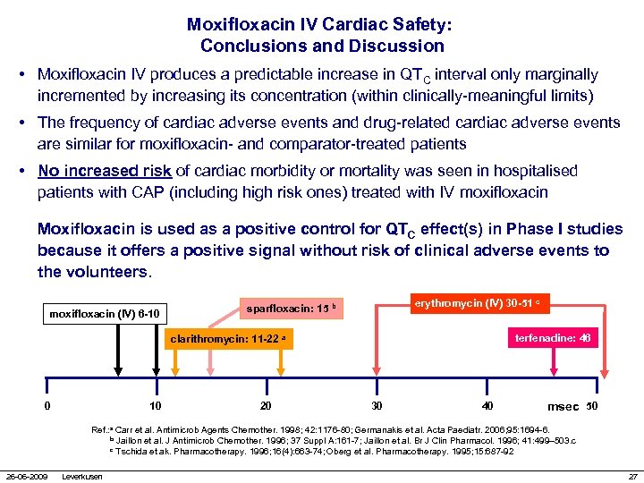 Moxifloxacin IV Cardiac Safety: Conclusions and Discussion • Moxifloxacin IV produces a predictable increase